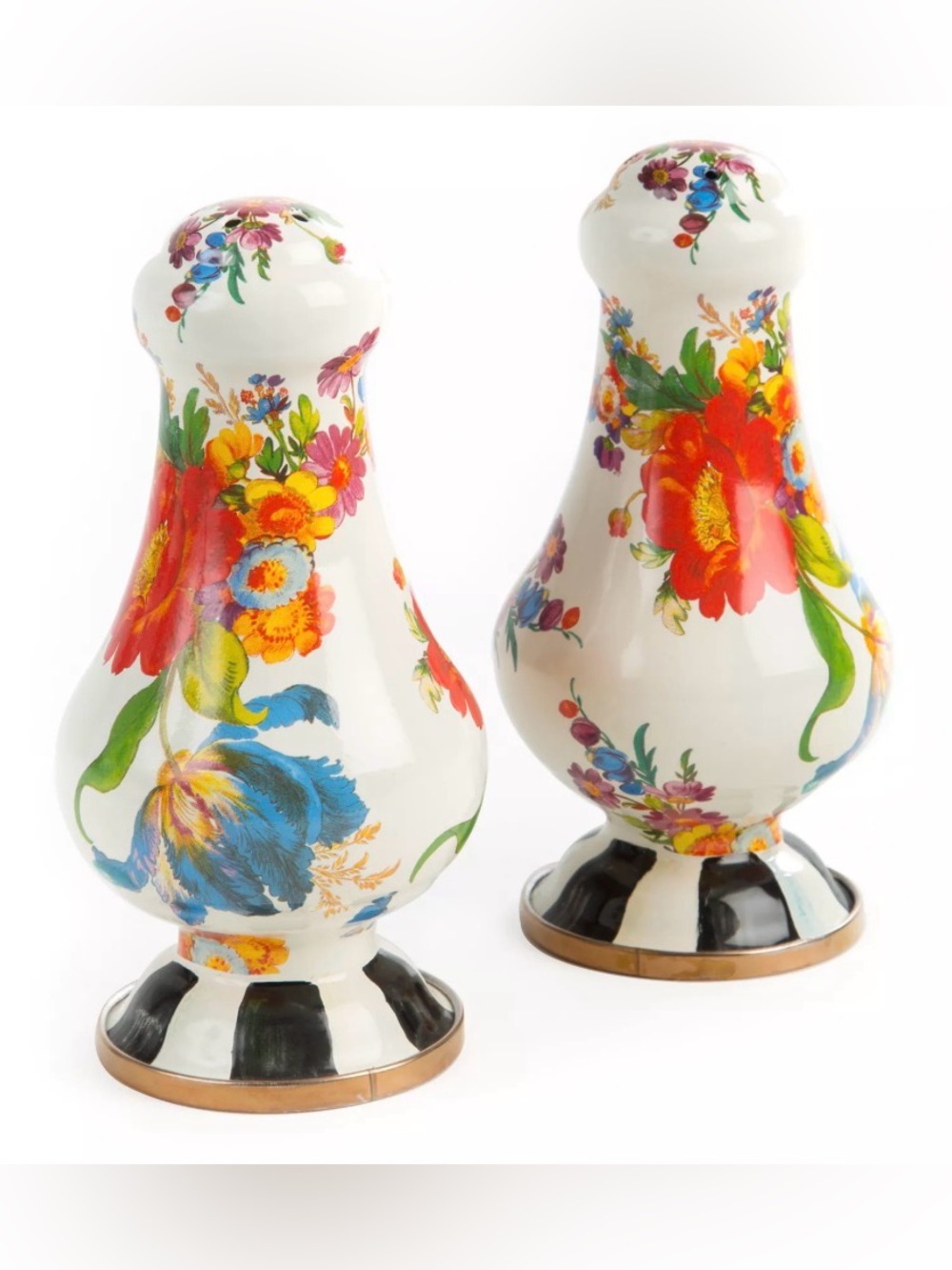 MacKenzie-Childs White Flower Market Enamel Large Salt & Pepper Shaker Set